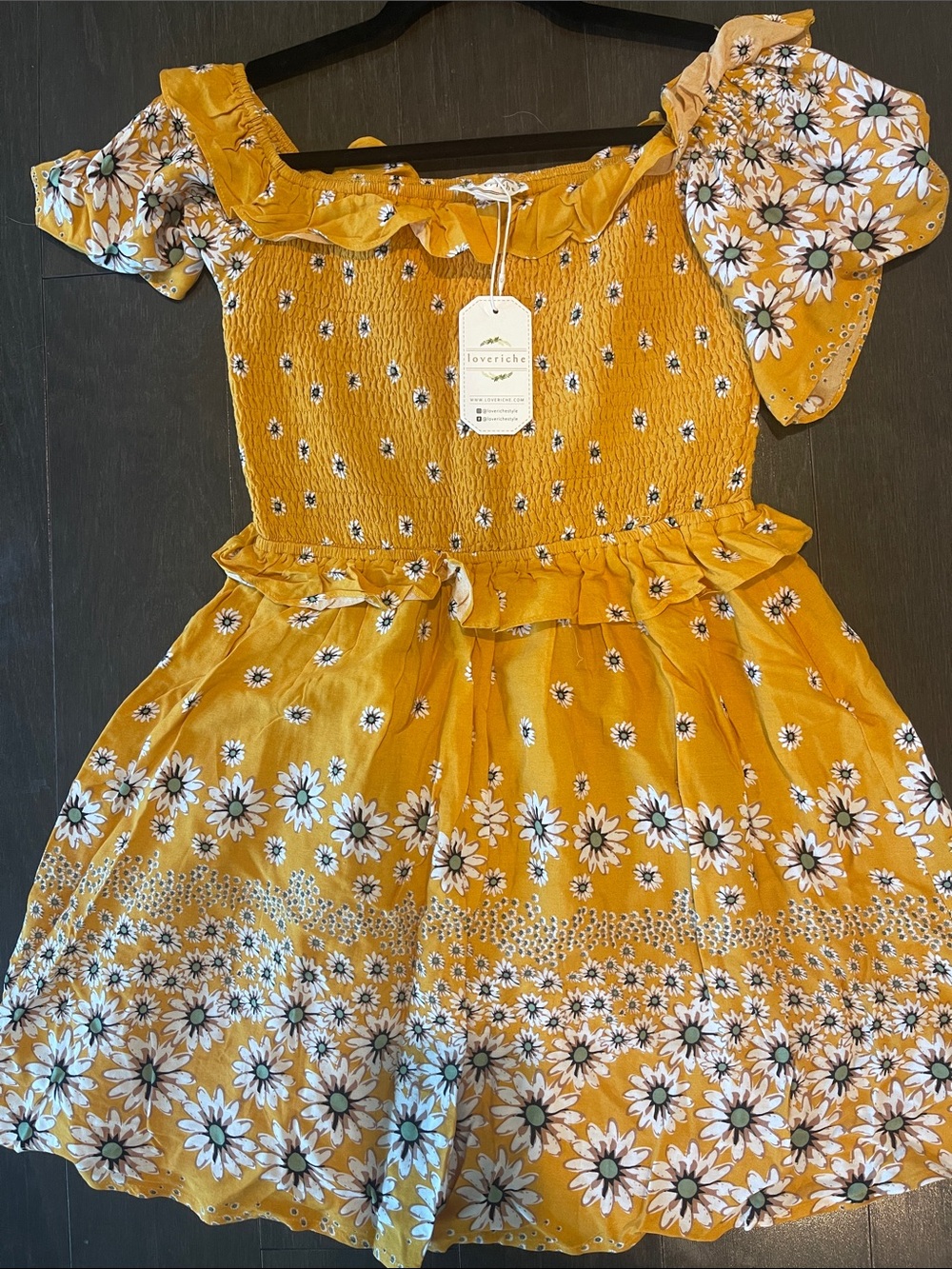Love Riche Mustard Daisy Smocked Dress